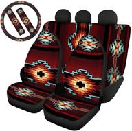 red belidome aztec ethnic style car seat covers 🚗 set with soft steering wheel cushion and durable seatbelt pads logo