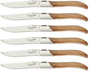 img 4 attached to Flying Colors Laguiole Steak Knife Set - Stainless Steel, Olive Wood Handle - Gift Box - 6 Piece Collection by FLYINGCOLORS