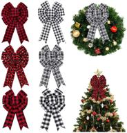 🎀 whaline 6-pcs buffalo plaid christmas bow decorations - large wreath bow in red, black, and white - xmas decorative bows ornaments for home décor, christmas party - 12.6 x 10.2in logo