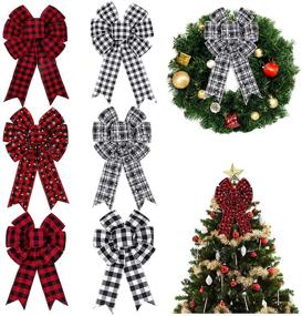 img 4 attached to 🎀 Whaline 6-pcs Buffalo Plaid Christmas Bow Decorations - Large Wreath Bow in Red, Black, and White - Xmas Decorative Bows Ornaments for Home Décor, Christmas Party - 12.6 x 10.2in