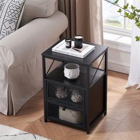 img 2 attached to 🌙 VECELO Modern Night Stand End Side Table Set - Antique Black with Storage Space, Flip Drawers - Perfect for Living Room, Bedroom, Lounge - Set of 2