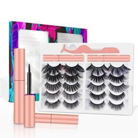 img 4 attached to 🌈 Colorful Magnetic Eyelashes with Eyeliner Kit: Reusable 10 Pairs + Free 2 Tubes of Magnetic Eyeliners + Tweezers, No Glue Needed