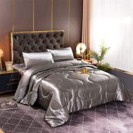 🛏️ satin silky grey queen comforter set - luxury super soft microfiber bedding set with 5 pieces (1 luxury satin comforter, 2 grey pillow shams, 1 flat sheet, 1 fitted sheet) logo