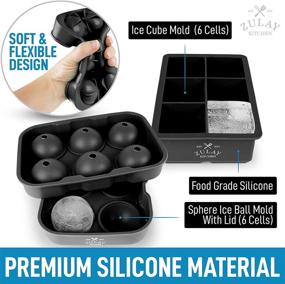 img 3 attached to Zulay Kitchen Silicone Ice Cube Trays - Set of 2 | Large Square Molds & Sphere Ball Maker | BPA Free Ice Mold for Whiskey & Cocktails | Reusable Ice Tray (Black)