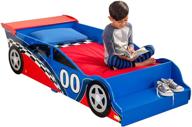 🏎️ деревянная детская кроватка kidkraft red and blue racecar с встроенной скамейкой, боковыми ограждениями - отличный подарок для малышей от 15 месяцев+ логотип