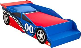 img 3 attached to 🏎️ Деревянная детская кроватка KidKraft Red and Blue Racecar с встроенной скамейкой, боковыми ограждениями - отличный подарок для малышей от 15 месяцев+