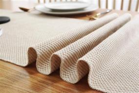 img 1 attached to Chassic 13 x 90 inch Farmhouse Style Cotton Linen Table Runner with Handmade Fringed, Fall 🍁 Rustic Jute Burlap Table Runner - 90 Inches Long for Dining Room, Dresser Decor - Waffle Pattern