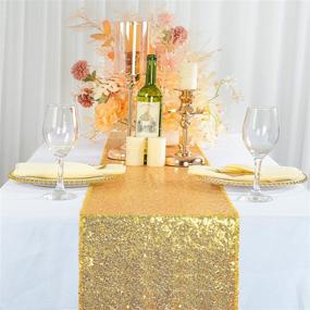 img 3 attached to Gold Sequin Table Runner - ShinyBeauty Set of 10 Pieces for Wedding, Party, Catering, and Events - Size 12 x 108