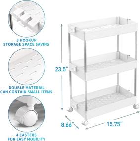 img 2 attached to 🗄️ White Slim Storage Cart with Slide Out Shelves - 3 Tier Rolling Utility Cart for Office, Kitchen, Bedroom, Bathroom, Laundry Room - SPACEKEEPER Mobile Shelving Unit Organizer
