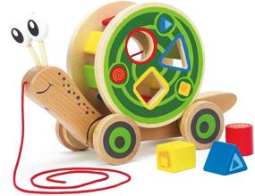 img 4 attached to 🐌Узнайте о награжденной премией игрушке Hape Walk-A-Long Snail: любимая деревянная тяговая игрушка для малышей!