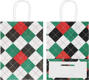 img 1 attached to ADIDO EVA 25 PCS Small Buffalo Plaid Gift Bags: Stylish Green, White, and Black Kraft Paper Bags for Party Favor Supplies (6.3 x 8.6 x 3.1 In) with Handles