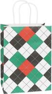 adido eva 25 pcs small buffalo plaid gift bags: stylish green, white, and black kraft paper bags for party favor supplies (6.3 x 8.6 x 3.1 in) with handles logo