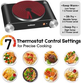 img 3 attached to Cusimax Hot Plate Portable Electric Stove Countertop Single Burner: Temperature Control, Non-Slip Feet, 7.4” Cooktop - Perfect for Dorm, Office, Home, and Camp. Compatible with all Cookwares (Cast Iron, Single Burner)