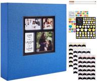 📸 lanpn large capacity magnetic photo album with self-adhesive pages - blue linen scrapbook book holds different size 4x6 5x7 8x10 pictures - 25 sheets / 50 pages logo