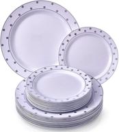 🍽️ charming dots collection: silver spoons party 40 pc dinner 20 side plates disposable dinnerware set for elegant servings - white/silver logo