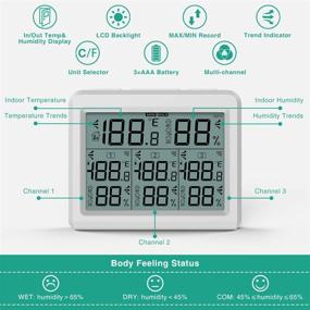 img 1 attached to 🌡️ ORIA Indoor Outdoor Digital Thermometer with 3 Wireless Sensors: Temperature Humidity Monitor for Home, Office, Bedroom