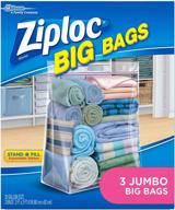 👜 ziploc jumbo storage bags with double zipper seal, expandable bottom - 3 count, big bag logo