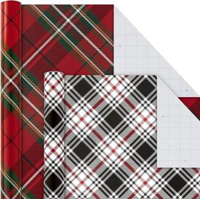 img 1 attached to 🎄 Hallmark Christmas Wrapping Paper Bundle: Plaid Design with Cut Lines | Pack of 4 (120 sq. ft. ttl) - Red/Black, Green/Blue