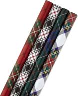 🎄 hallmark christmas wrapping paper bundle: plaid design with cut lines | pack of 4 (120 sq. ft. ttl) - red/black, green/blue logo