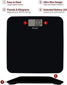 img 2 attached to Escali B180SB Square Bath Scale with 400lb Capacity - Sleek, Slim Profile and Extra Large Digital LCD Display in Black