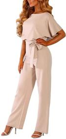 img 2 attached to Dreamskull Women's Casual Loose Short Batwing Sleeve Belted Wide Leg Pant Romper Jumpsuits: Comfortable Style with a Flattering Belt