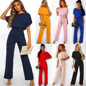 img 1 attached to Dreamskull Women's Casual Loose Short Batwing Sleeve Belted Wide Leg Pant Romper Jumpsuits: Comfortable Style with a Flattering Belt