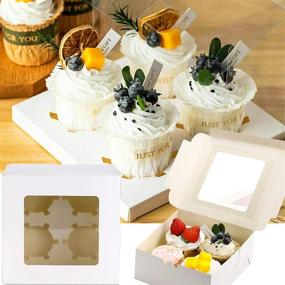 img 1 attached to 🍰 15-Pack White Paper Cupcake Boxes - Bakery Cake Gift Packaging Box with Clear Display Window and 4 Cavity Insert for Pastries, Cookies, Pie, Muffins, Donut, Dessert, Baked Goods