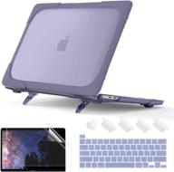 👍 batianda ударопрочный матовый чехол для macbook pro 13 дюймов 2020 a2338 m1 a2289 a2251 с touch bar - прочный защитный жесткий чехол с подставкой для ноутбука и защитной кожей для клавиатуры - лавандово-серый логотип