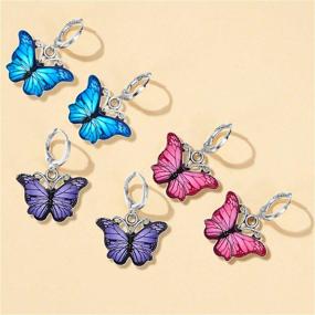 img 2 attached to DAMLENG 6 Pairs Chic Colorful Butterfly Hoop Earrings: Hypoallergenic Enamel Dangle Drops for Women and Girls - Perfect Statement Jewelry Gifts