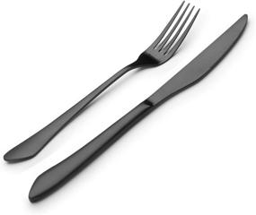 img 2 attached to 🍽️ 20-Piece Matte Black Silverware Set - Stainless Steel Flatware for 4 - Satin Finish Cutlery for Home & Restaurant - Dishwasher Safe