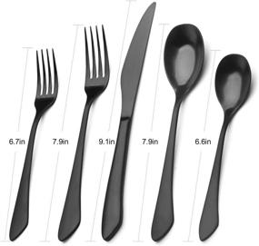 img 3 attached to 🍽️ 20-Piece Matte Black Silverware Set - Stainless Steel Flatware for 4 - Satin Finish Cutlery for Home & Restaurant - Dishwasher Safe