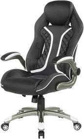 img 3 attached to 🎮 OSP Home Furnishings Xplorer 51 - Ergonomic High Back Gaming Chair in Black Faux Leather with White Trim