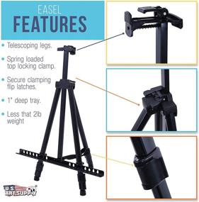 img 2 attached to 🎨 U.S. Art Supply 66" Sturdy Black Aluminum Tripod Easel Stand - Adjustable Height, Holds 32" Canvas - Floor/Tabletop Displaying, Painting - Portable Bag