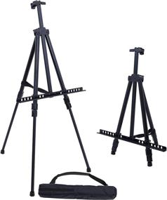 img 4 attached to 🎨 U.S. Art Supply 66" Sturdy Black Aluminum Tripod Easel Stand - Adjustable Height, Holds 32" Canvas - Floor/Tabletop Displaying, Painting - Portable Bag