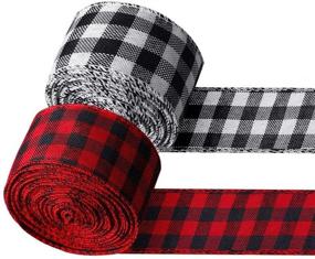 img 4 attached to 🎁 YBB 2 Rolls Red, White and Black Buffalo Plaid Burlap Ribbon: Perfect for Gift Wrapping, DIY Wreaths, and Crafts!