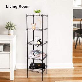 img 3 attached to 🔗 WANDOFO 5 Tier Metal Wire Shelf Unit - Versatile Kitchen and Bathroom Storage Solution with Shelf Liners and S Hooks, 11.8X 11.8X 48 Inches, Black