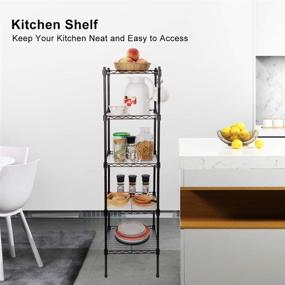 img 2 attached to 🔗 WANDOFO 5 Tier Metal Wire Shelf Unit - Versatile Kitchen and Bathroom Storage Solution with Shelf Liners and S Hooks, 11.8X 11.8X 48 Inches, Black