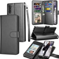 samsung galaxy note 10 wallet case - 📱 premium leather folio cover with card slots and kickstand (black) logo