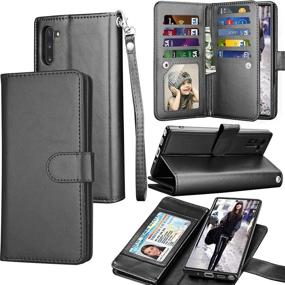 img 4 attached to Samsung Galaxy Note 10 Wallet Case - 📱 Premium Leather Folio Cover with Card Slots and Kickstand (Black)