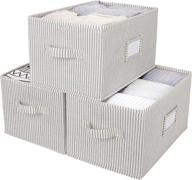📦 stylish storage solution: large 3-pack gray and white striped storageworks storage boxes with handles for shelves and decorative baskets logo