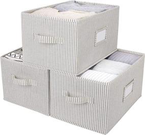 img 4 attached to 📦 Stylish Storage Solution: Large 3-Pack Gray and White Striped StorageWorks Storage Boxes with Handles for Shelves and Decorative Baskets