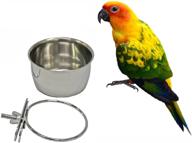 stainless steel hanging bird parrot feeding cups with clamp - cage 🦜 perches play stand coop cup seed water food dish feeder bowl (10 ounce) logo