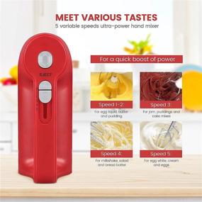 img 3 attached to Kuopry Hand Mixer Electric: 5-Speed Handheld Mixer with Turbo and Eject Button, 250W Kitchen Mixer, 6 Stainless Steel Attachments - Red