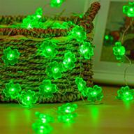 🍀 shamrock led string lights: festive st. patrick's day decor for bedroom party feast - battery powered & remote control - 10ft 40 leds - irish green decoration логотип