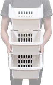 img 4 attached to 📦 Medium Size 3 Pack Stackable Storage Bins – Heavy Duty Stacking Baskets for Organizing Shelf, Pantry, Linen, Closets, Dog Toys, Under Sink – Superior Alternative to Wire Organizer Basket