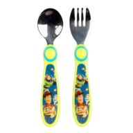 the first years disney/pixar toy story fork & spoon set in fun green color logo