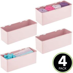 img 3 attached to Efficient Household Storage with mDesign Stackable Plastic Organizer Box - Entryway, Closet, Kitchen, Bathroom, Garage & More - 4 Pack in Light Pink/Clear