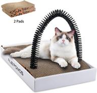 2pcs cardboard cat scratcher with scratch box, self groomer 🐱 massager and catnip - corrugated scratching pad post toy brush for cats logo