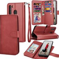 galaxy a21 case, [us version] luxury pu leather wallet case with card 📱 slots, tekcoo detachable magnetic hard case flip cover with kickstand for samsung a21 [red] logo