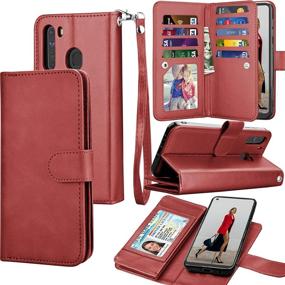 img 4 attached to Galaxy A21 Case, [US Version] Luxury PU Leather Wallet Case with Card 📱 Slots, Tekcoo Detachable Magnetic Hard Case Flip Cover with Kickstand for Samsung A21 [Red]